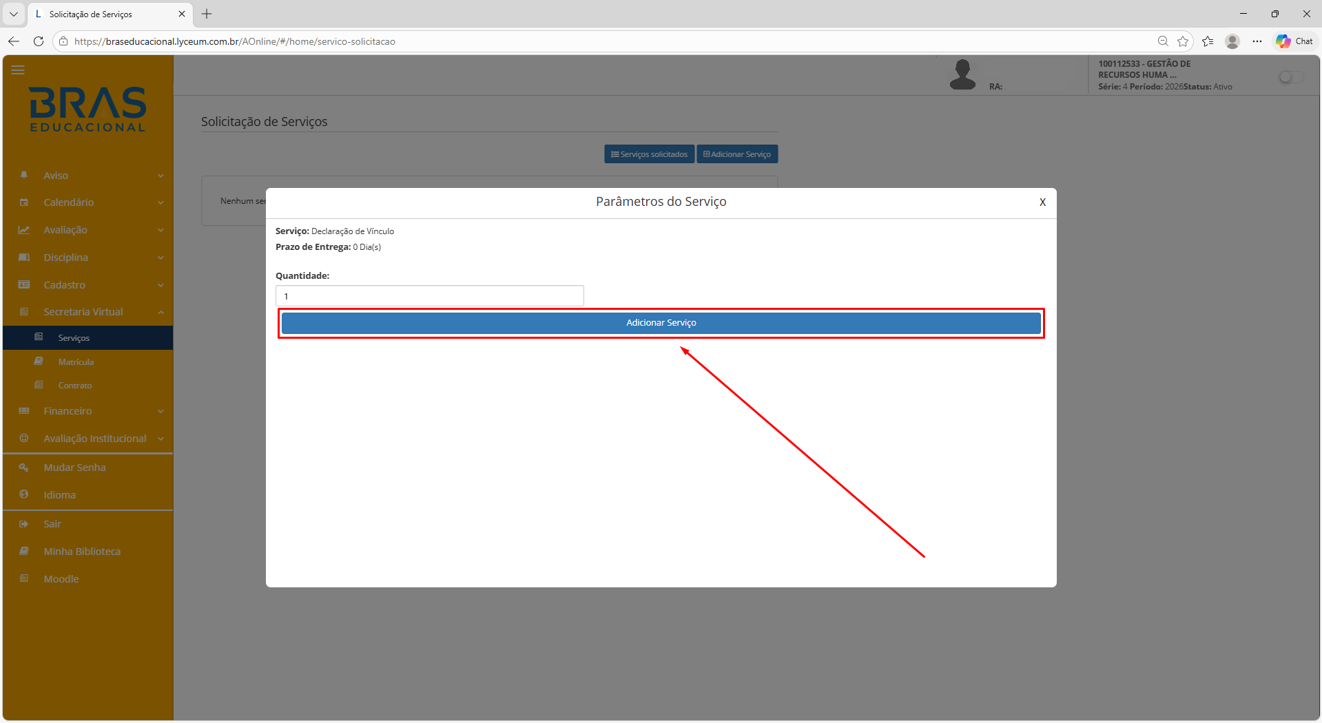 Parâmetros do Serviço